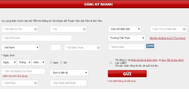 Quy trình đăng ký 12BET